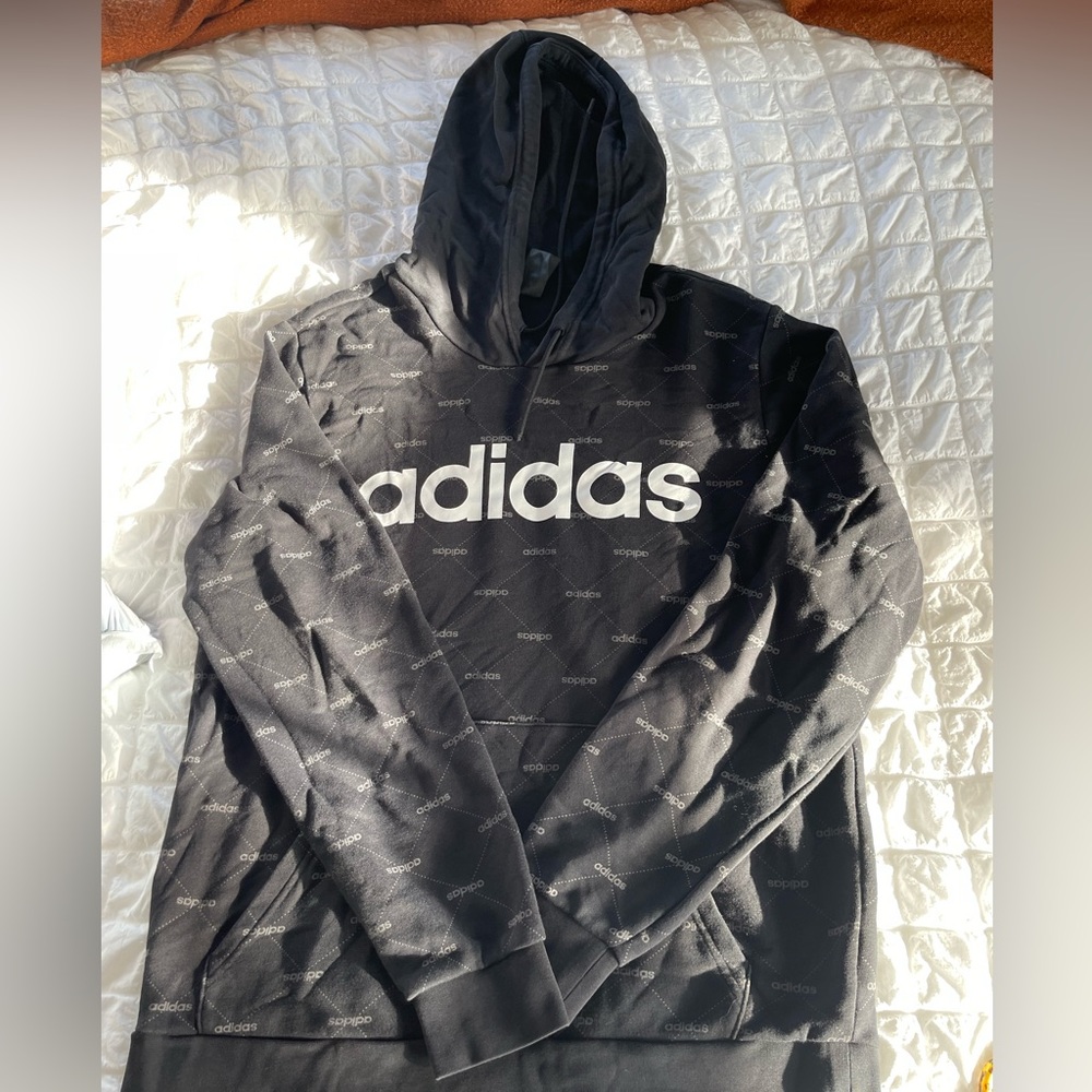 ADIDAS Men’s Black and White Logo Hoodie Sweatshirt